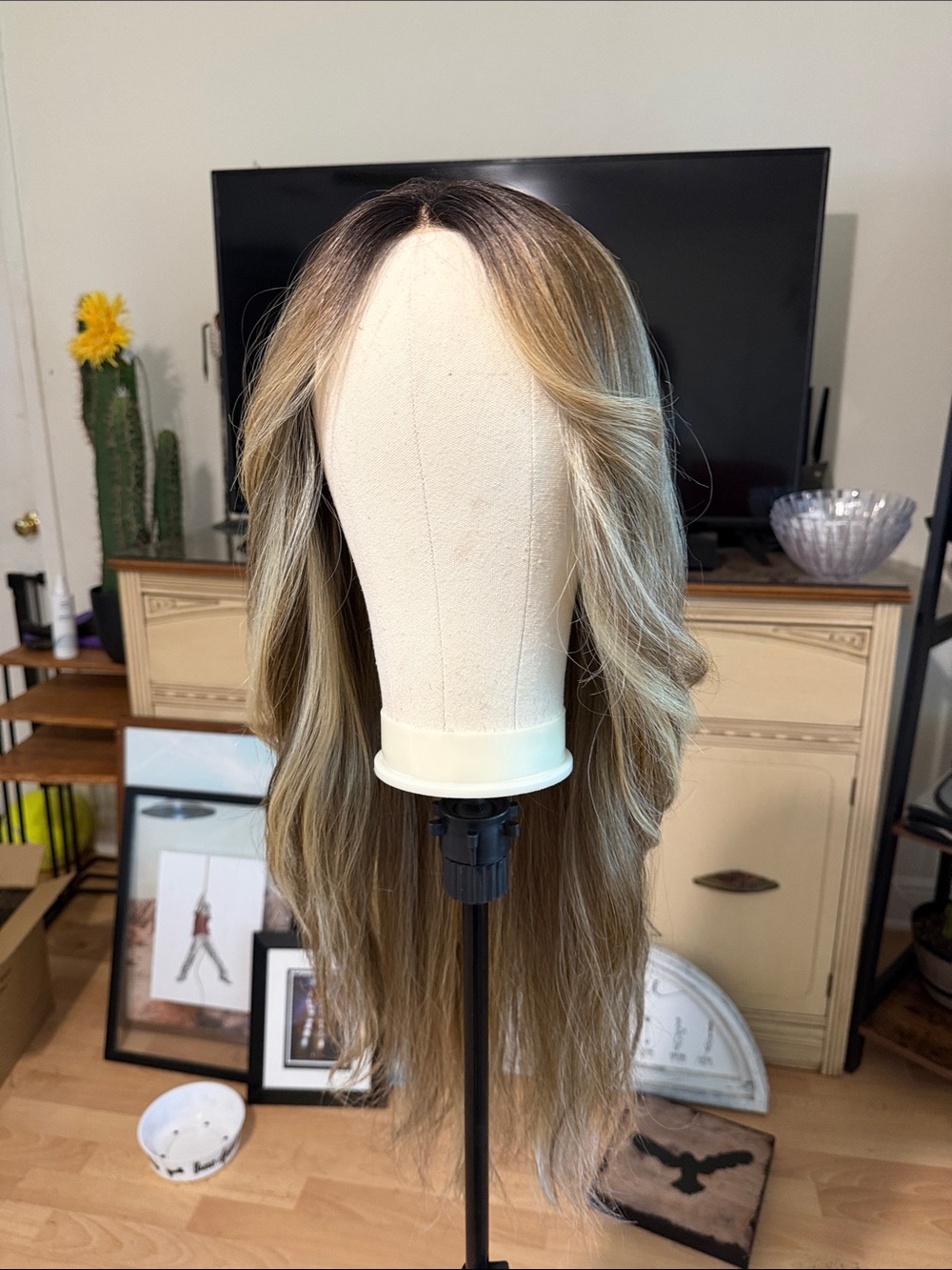 Blonde Ombre Long Wavy Lace Front Wig - Natural Roots